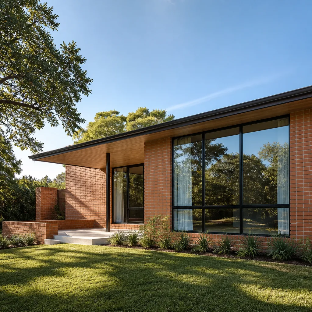 Modern home exterior with professionally installed black-framed energy-efficient windows